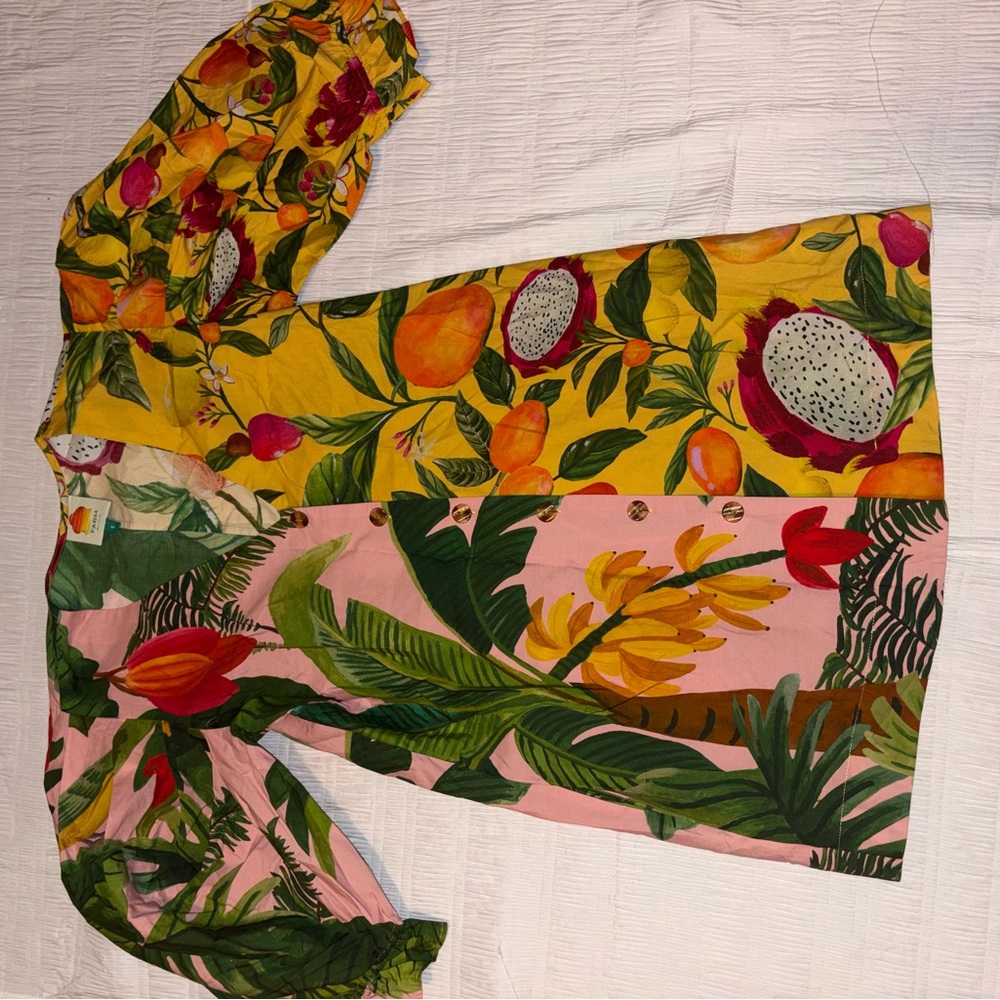 FARM Rio Yellow & Pink Tropical Fruit Button-Front Dress